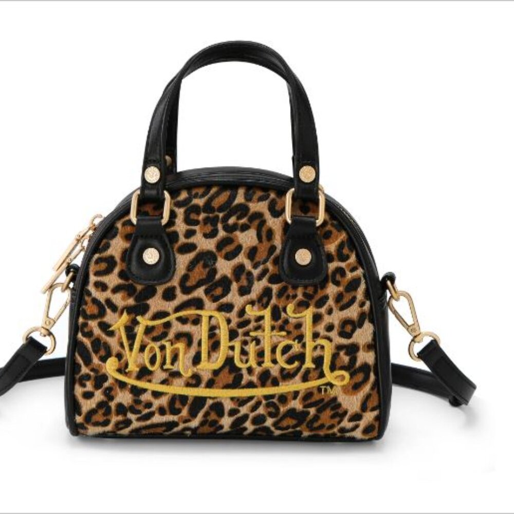 Von Dutch Leopard Vegan Pony Hair Bowling Bag